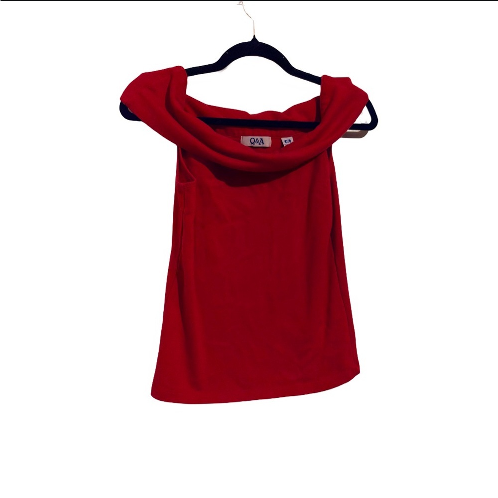 Y2K Off-Shoulder Red Foldover Top|Stretchy Club/Going Out‎ Tank